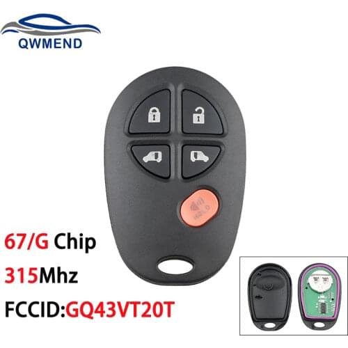 BHKEY GQ43VT20T for Toyota Key 67/G Chip Car Remote Key for Toyota Sienna 2011 2012 2013 2014 2015 315Mhz 5 Buttons Car Keys