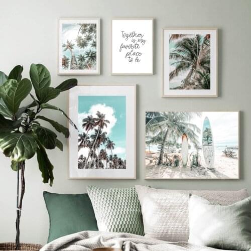 Scandinavian Tropical Landscape Posters Modern Prints Sea Beach Palm Tree Wall Art Canvas Painting Nordic Decoration Picture