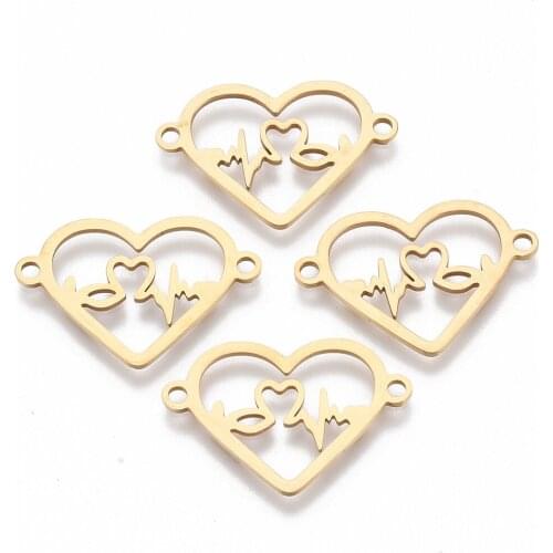 10 Pcs Heart Laser Cut 201 Stainless Steel Links connectors for DIY Jewelry Necklaces Bracelets Making Findings Accessories