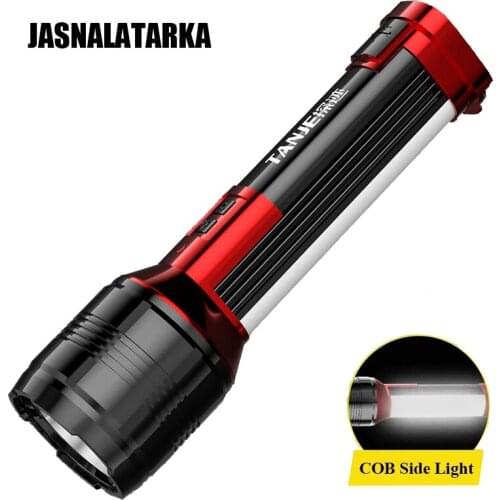 LED Powerful Flashlight Hard Light COB Side Light Ultra Bright Torch Waterproof Power Lamp Rechargeable Camping Fishing Light