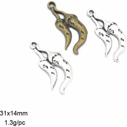 35pcs/lot 31x14mm Vintage Silver /Antique Bronze Retro Alloy Chili Charms Jewelry Pendant