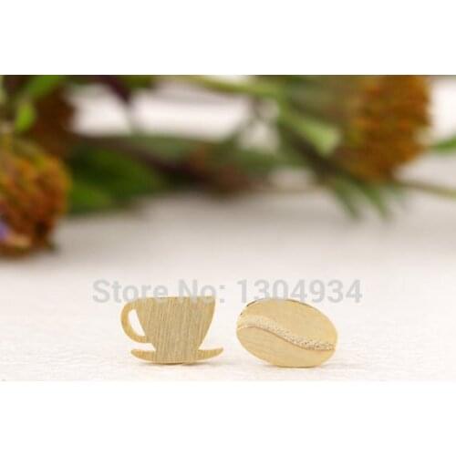 Jisensp 10pairs Fashion Lovely Stud Earrings for Women Jewelry Coffee and Cups Stud Earrings Wholesale Cosplay Simple Jewelry