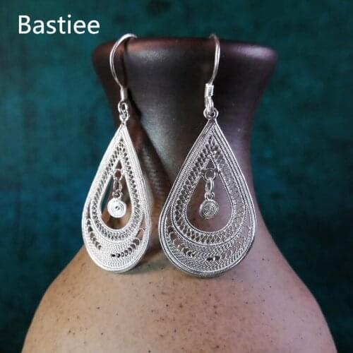 Bastiee Water Drop Earings Silver Sterling 999 Womens Jewelry Vintage Luxury Gift Industrial Large Women Earings Accessories
