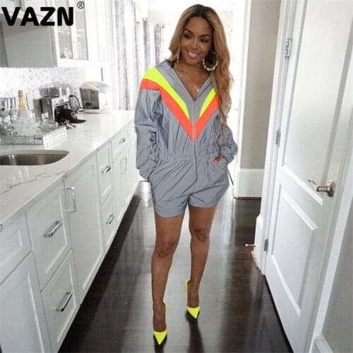 VAZN 2020 Hot Popular Nature Tracksuits Playsuits Casual Daily Patchwork Free Full Sleeve Women High Waist Braid Playsuits