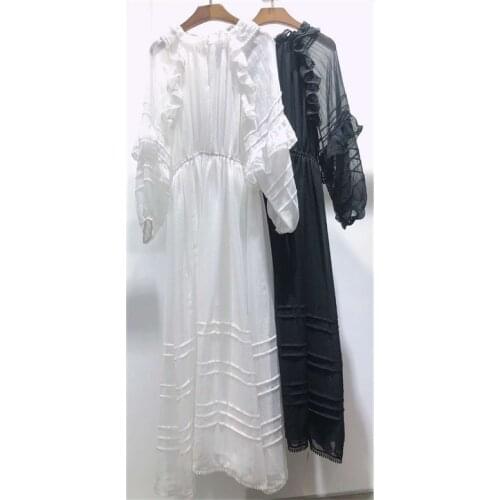 Women Dress Spring / Summer 2020 New Dress Solid Color Lace Ruffled Midi Dress