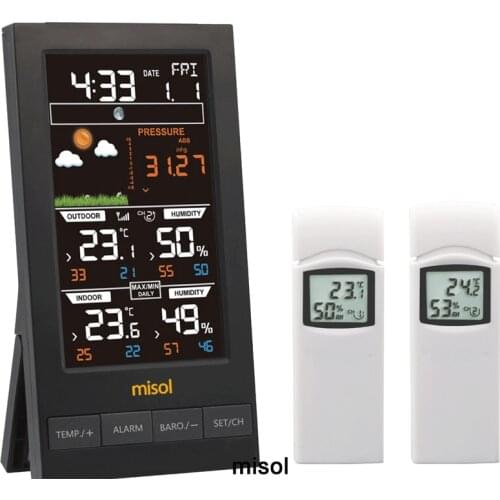 1pcs Wireless weather station with 2 sensors, 3 channels, color screen