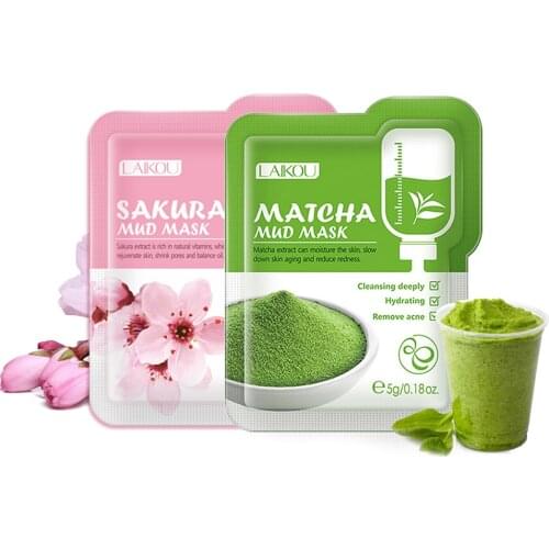 1PC Cherry Matcha Mask Mud Brightening Hydrating Moisturizing Oil Control Anti Aging Deeply Cleansing Facial Pack Wrapped Mask