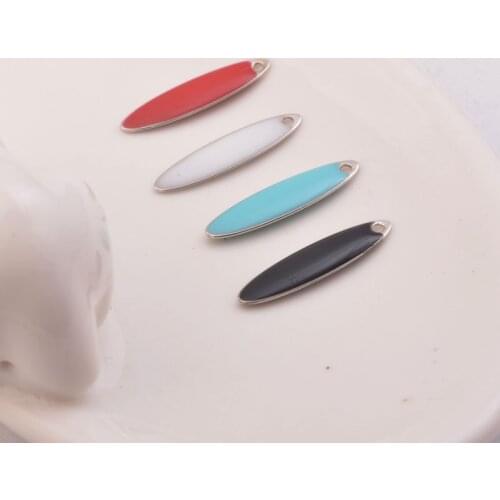 10pcs/lot 5*20mm Enamel OVal Charms Double-Sided Pendant Copper on a base in Silver metal