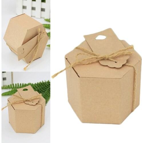 10Pcs European-style hexagonal paper box Kraft paper candy packaging box Small gift box Wedding rebate Gift packaging box