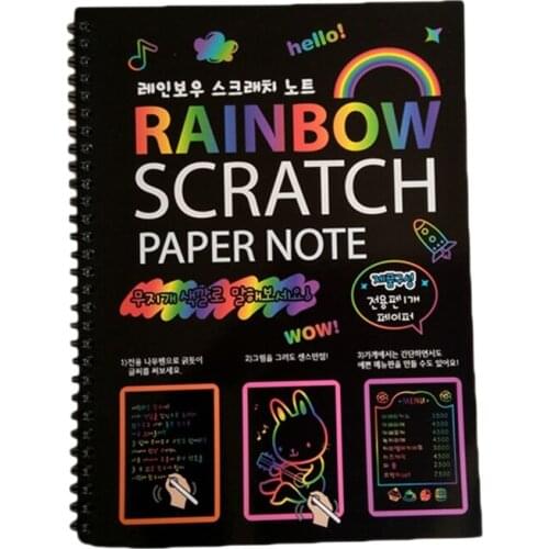 19x26Cm Large Magic Color Rainbow Scratch Paper Note Book Black Diy Drawing Toys Scraping Painting Kid Doodle