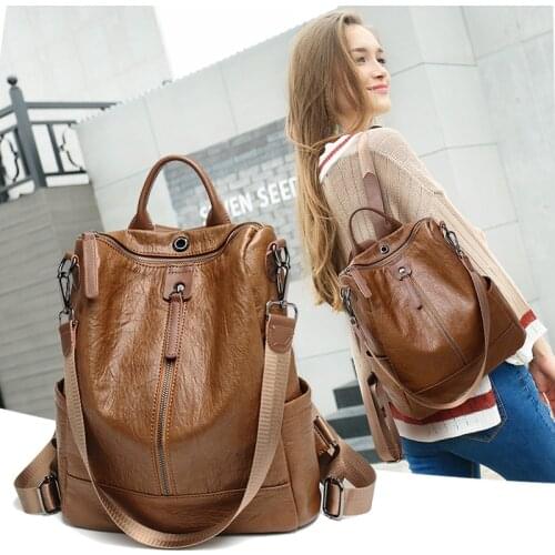 2020 Female Backpack Mochila Feminina Casual Multifunction Women Leather Backpack Female Shoulder Bag Sac A Dos Travel Back Pack