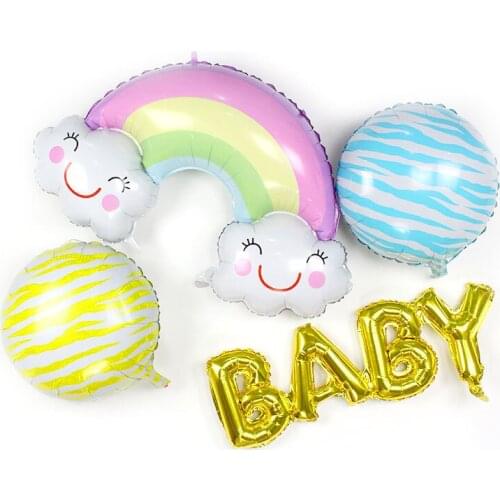 4pcs/set Blue and Pink LETTER Aluminum Foil Balloons smiling rainbow ballon for Birthday Party Baby Shower Party Decoration