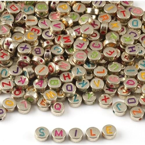 4x7mm Mixed Colorful Letter Acrylic Beads Round Flat Alphabet Spacer Beads for Needlework Jewelry Making Diy Bracelet Necklace