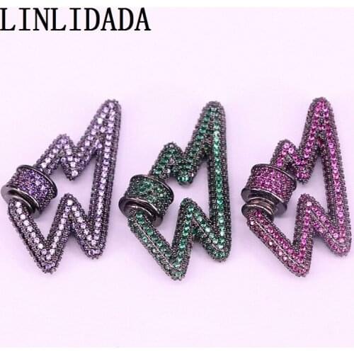 5Pcs 17*33mm Fully Cz Micro pave Clasp, Cubic Zirconia Pave Lock, Gun Black Plated Clasp, Jewelry Findings