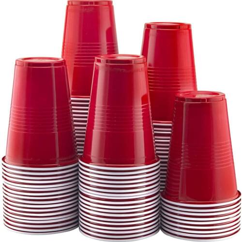 50 Pieces Disposable Cup 16oz Red Blue Yellow Green Black Plastic Wine Glass Birthday Wedding Color Party Decoration