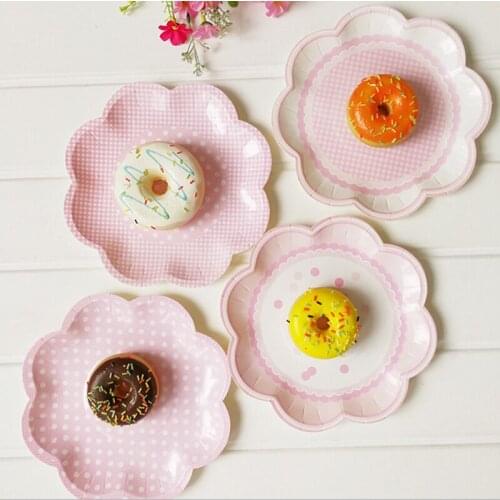 8Pcs Pink Party Tableware Disposable Childrens Birthday Paper Plate Dessert Table Cake Plate Hot Plate Decorative Dining Plate