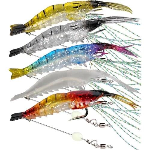 9.5cm 5.7g Luminous Shrimp Silicon Soft Artificial Bait With Hooks Swivels Anzois Para Pesca Sabiki Rigs Fishing Tackle
