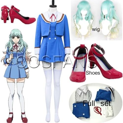 Anime High-Rise Invasion Shinzaki Kuon Cosplay Costume Long Curly Wig JK Uniform Girls Women Halloween Uniform Party Suit wig