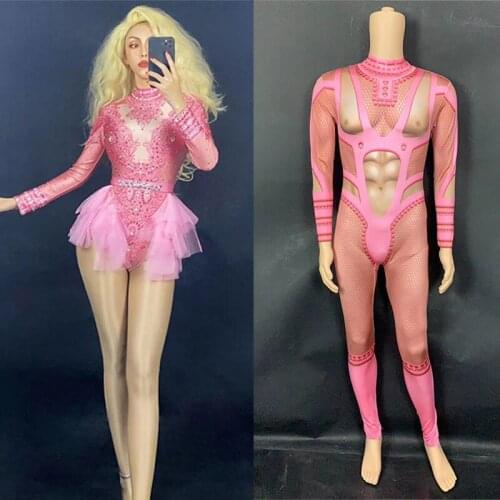 Sparkly Rhinestone Long-Sleeved Bodysuit Men/Women Singer Costume Club Pole Dance Costume Birthday Party Sexy Dress vdb2289
