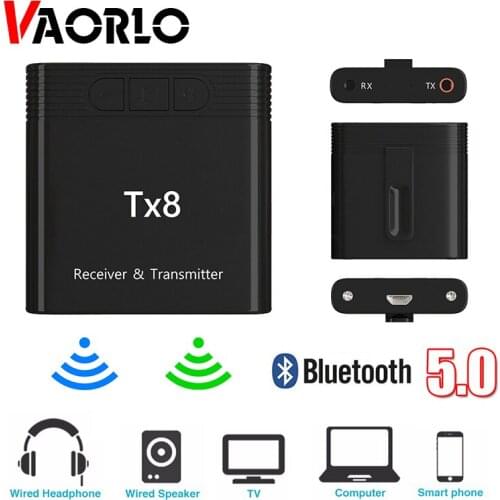 VAORLO TX8 2 IN 1 5.0 Bluetooth Adapter Wireless Transmitter Receiver Oneness For TV Car Kit PC HIFI Stereo Audio 3.5MM AUX Jack