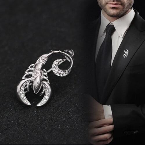 Fashion design collar shirt suit pin brooch crystals metal scorpion charm ornament jewelry accessories 3pcs lot