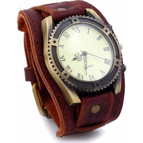 Gnova Platinum NEW Vintage Retro Wide Genuine Leather Strap Watch Men Fashion smooth surface Wristwatches Bracelet Bangle B050