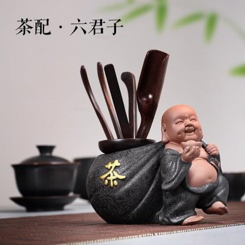 Tea ceremony Six Gentlemen Kung Fu tea set accessories complete set of ebony chicken wing wood solid wood ceramic zero matching