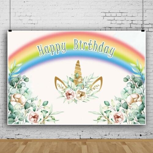 Kids Birthday Unicorn with Rainbow Green Theme Backdrop Children Party Background Photocall PropPhoto Table Wall Decors Banner