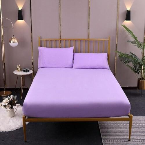 Home Anti-Slip Mattress Protector Cover Solid Color Fully Wrapped Fitted Bed Sheet with Elastic For Adult Twin Full Queen King