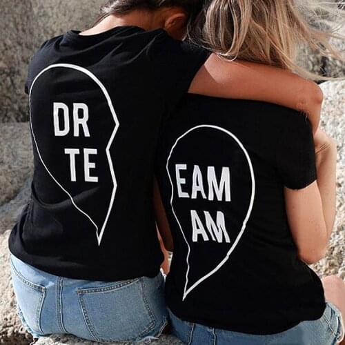 1pcs Best Friend T Shirt for Women Sweet Heart Letter Dream Team Print Tops Female Short Sleeve Casual Tshirt BFF Tee Tops