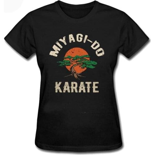 Cobra Kai Retro Sleeve Kung Fu Tee Shirts Miyagi Do Bonsai Tree Karate Kid Women Ladies Black Tee Shirt Femme Koszulki Damskie