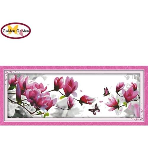 GG Magnolia Flower Pattern Cross Crafts Hobby Cross Stitch Sets Embroidery Chinese Counted Cross Stitch Kits for Home Decor