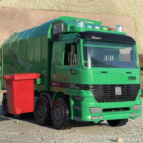 Big size Simulation Inertia Garbage Truck Sanitation Car Model Toy with Three Trash Can Kid Inertia Engineering Cleaning Car Toy