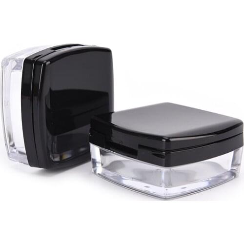 1 Set 10g Sifter Square Loose Powder Box Empty Loose Powder Case With Mirror With Sifter Plastic Cosmetic Powder Container Black