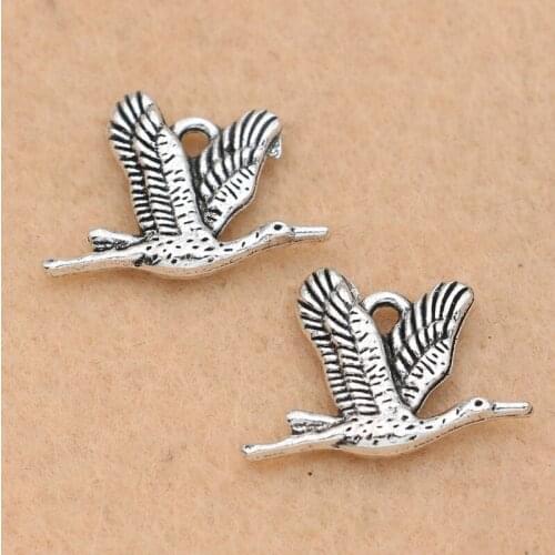 KJjewel Antique Silver Plated Flying Bird Charm Pendant for Jewelry DIY Making Bracelet Necklace Accessories 21x14mm