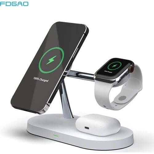 Magnetic Wireless Charger Stand 5 in 1 15W Fast Charging Station for Apple Watch 6 SE 5 4 3 2 AirPods Pro iPhone 12 11 XS XR X 8