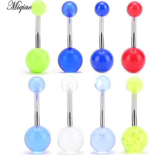 Miqiao 2 Pcs European and American Fashion Body Piercing Jewelry Stainless Steel Rod Acrylic Sequined Belly Button Nail