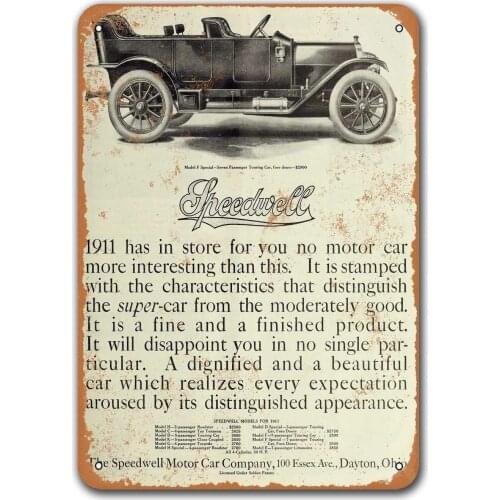 1910 Speedwell Model F Special Automobiles Car Tin Signs Vintage, Sisoso Metal Plaques Poster Pub Garage Retro Wall Decor