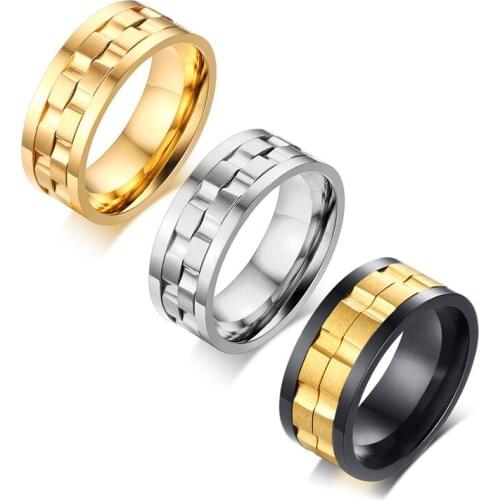 JHSL Stainless Steel Black Gold Silver Color Male Men Rotated Rings Solid Finish Black Fashion Jewelry Size 6 7 8 9 10 11 12