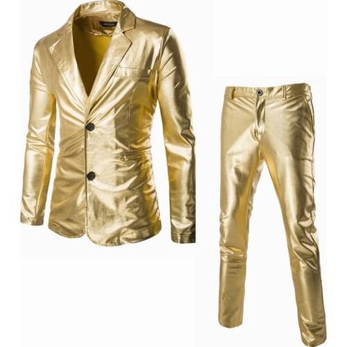 Men 2 Pieces Set Costumes Golden Performance Show Suit And Pants Set Trouser Plus Size Male Party Costumes Clothing Silver Pants