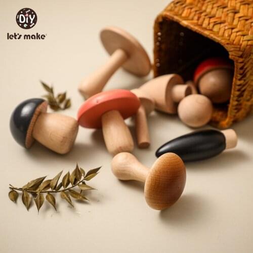 Lets Make 11Pcs Children Wooden Toy Mushroom Set Baby Montessori Building Block Toy Irregular Decoration Accessories Kids Gift