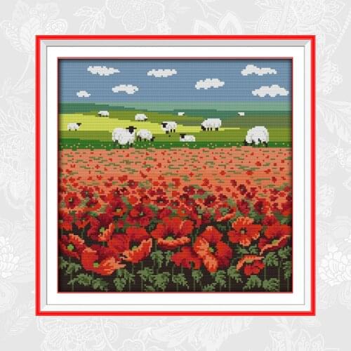 Poppy and sheep Patterns Counted Cross Stitch kits DMC Printed Canvas Embroidery Sets DIY Handmade Crafts Home Decoration