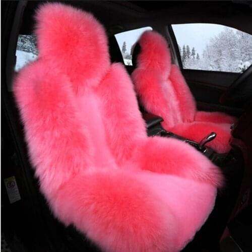 Pure Natural Fur Seat Cover Pink colour Sheepskin Winter Car Cushion Front Vehicle Seat Cover