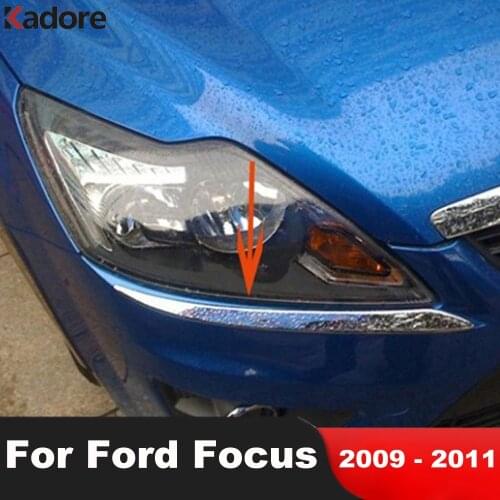 For Ford Focus 2 MK2 2009 2010 2011 ABS Chrome Front Headlight Eyebrows Cover Moulding Frame Trims Accessories Styling