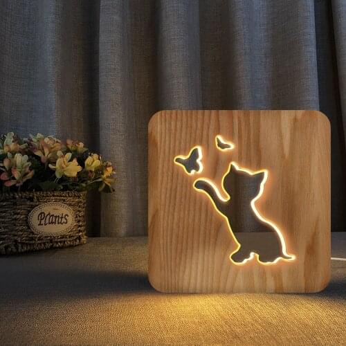 2021 New 3D New Cat Wooden Lamp USB LED Night Light Baby Sleeping Lighting Bedroom Decorative Table Lamp For Children Gift
