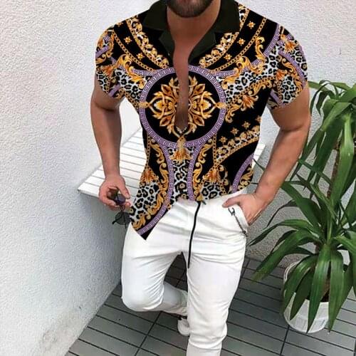 NEW Men Hawaiian Printing 2021 Summer Short Sleeve Button Shirt Beach Streetwear Casual Mens Leisure TOP NCERUN M-3XL