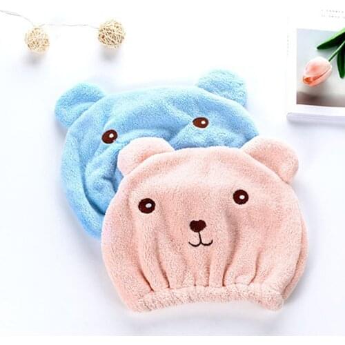 New Dry Hair Cap Towel Strong Absorbing Cute Bear Hat Quick-dry Cartoon Head Wrap Soft Shower
