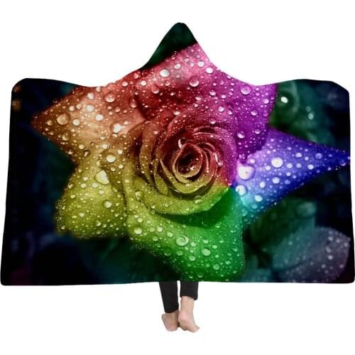 Flower Universe Sky Printed Microfiber Hooded Blanket for Adults Kids Sherpa Fleece Galaxy Wearable Throw Blankets on The Sofa