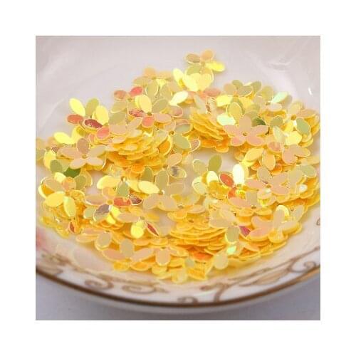 30g/lot PVC Sequins 10mm Flower With 1 Center Hole Plum Blossom Cup Loose Sequins Shining Yellow Spangles