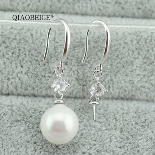 QIAOBEIGE DIY pearl mounting dangle earrings Simple design Daily Wear Fashion Earring Teardrop Big Pearl 925 silver drop Earwire